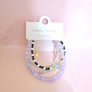 Elegant Purple Beaded Bracelet Set